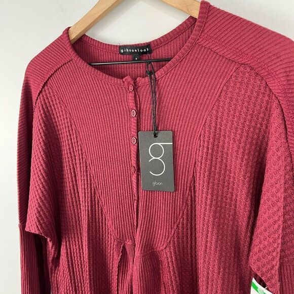 Gibsonlook Maroon Burgundy Waffle Knit Henley L/S Shirt S NWT - Picture 5 of 6
